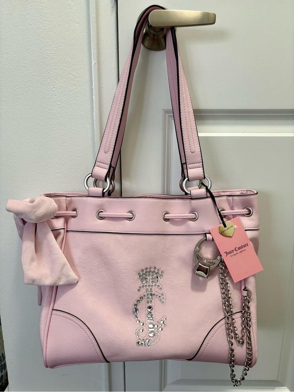 Juicy Couture Light Pink Crystal Logo Tote with Charm